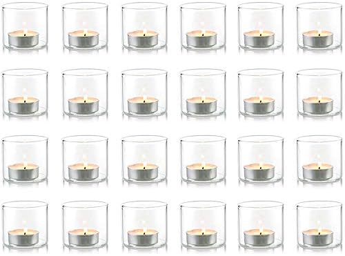 NUPTIO Set of 12 Clear Votive Tea Light Glass Candle Holders, Tea Light Holder Set, Table Candle Holder, 5.7cm W x 5cm H, Ideal for Parties Wedding Christmas Events Aromatherapy and Everyday Use