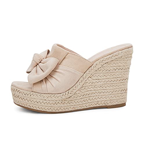 Image of PiePieBuy Womens Platform Espadrilles Slip On Wedge Sandals Bow Tie Open Toe Slides Shoes