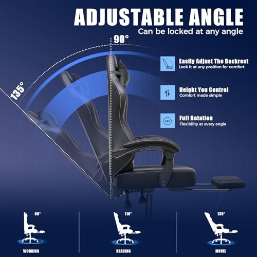 image for GTPLAYER Gaming Chair with Footrest, Recliner Chair with Headrest & Lu