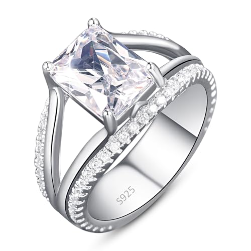 925 Sterling Silver Rings for Women, Split Shank Engagement Ring, Cubic Zirconia CZ Wedding Band Promise Ring for Her