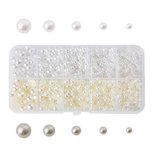 White Half Round Domed Imitation Pearls ABS Acrylic Beads Flat Back Pearl Cabochons for Craft DIY Gift Making and DIY Jewelry Supplies 1Box 3-8mm About 3300pcs