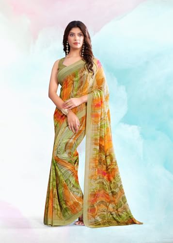 Image of Jaanvi fashion Women's Georgette Saree with Unstitched Blouse Piece