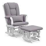 Storkcraft Tuscany Custom Glider and Ottoman with Free Lumbar Pillow (White/Slate Gray Swirl) - Cleanable Upholstered Comfort Rocking Nursery Chair with Ottoman