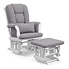 Storkcraft tuscany custom glider and ottoman with free lumbar pillow whiteslate gray swirl cleanable upholstered comfort rocking nursery chair with ottoman  urban country home decor