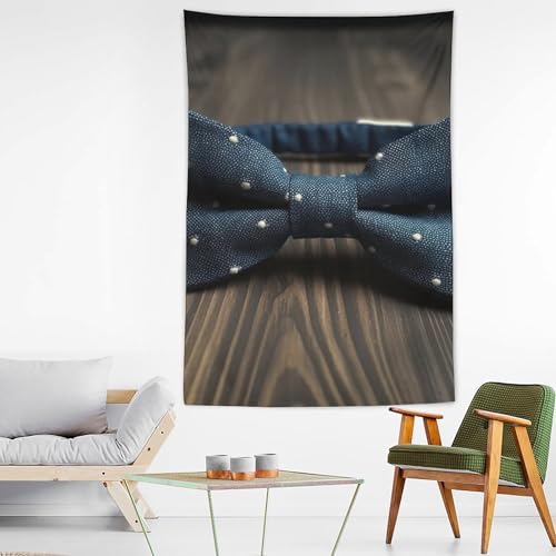 Décoration murale nœud papillon bleu pour cacher un mur abîmé sans peindre