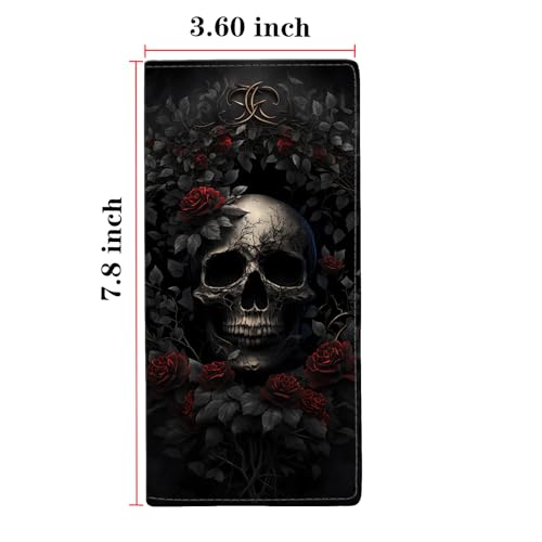 Wallets for Women RFID Wallet Cute Girls Ultra Slim Compact Clutch Long Credit Card Holder Floral Travel Wallet personalized Coin Pocket (Rose Skull)4