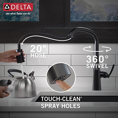 Delta Faucet Stryke Matte Black Kitchen Faucet Black, Kitchen Faucets with Pull Down Sprayer, Kitchen Sink Faucet, Delta Glass Rinser Included, Matte Black 9176-BL-DST