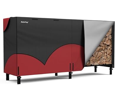 Rosefray 8ft Firewood Rack Cover,Heavy Duty 600D Wood Rack Cover with Waterproof Oxford Weather Resistant Indoor Outdoor Storage Wood Cover for Log Holder Blackred