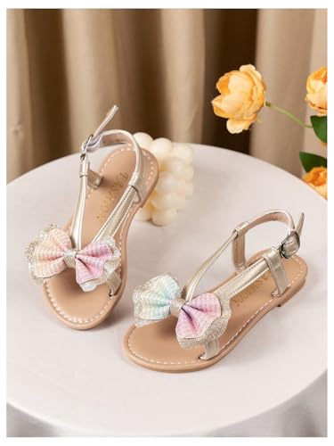 GORGLITTER Girl's Cute Bow Tie Princess Flat Sandals Open Toe Ankle Strap Dressy Slide Shoes3