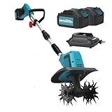 電動耕うん機 コードレス充電式耕運機 家庭用 2個4Ahバッテリー 850W強力ブラシレスモーター 4 枚刃(耕運幅25.5cm/耕深22cm)18v互換 電動 ミニ耕運機 折りたたみ式 小型 軽量 収納便利 女性でも簡単操作 無段階変速 家庭菜園・水田畑・農業土耕す 日本語説明書付き (電池２個) [並行輸入品]