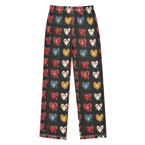 Hearts Watercolor Red D Long Pajama Pants Bottoms Soft Sleepwear with Pockets