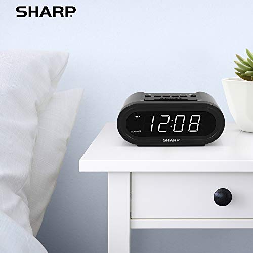 Image of Sharp Digital Alarm with AccuSet - Automatic Smart Clock, Never Needs Setting (Midnight Black-White LED)