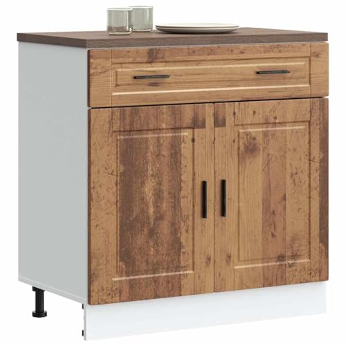Teenpull Porto Old Wood Engineered Wood Kitchen Base Cabinet, Durable Storage Pantry Buffet Sideboard Unit, 80x46x81.5cm, Adjustable Feet for Kitchen Dining Room Organization & Home Storage Solution