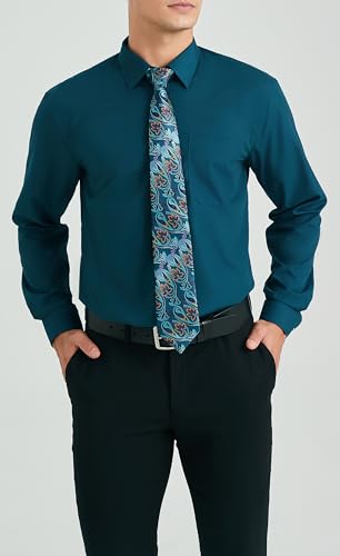 Image of HISDERN Mens Dress Shirt with Tie Pocket Square Set Classic Button Down Shirt Matching Tie Long Sleeve Shirts