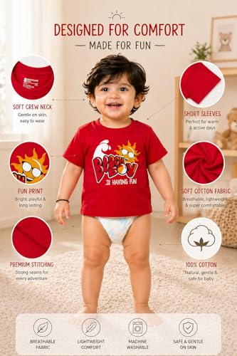 Image of BODYCARE Kids Inafant Placement Print Boys Round Neck Half Sleeves Cotton T-Shirt | Skin Friendly Regular Fit | Soft Breathable Fabric Comfortable & Durability | Pack of 1 | Mustard | Age 6-12 Months