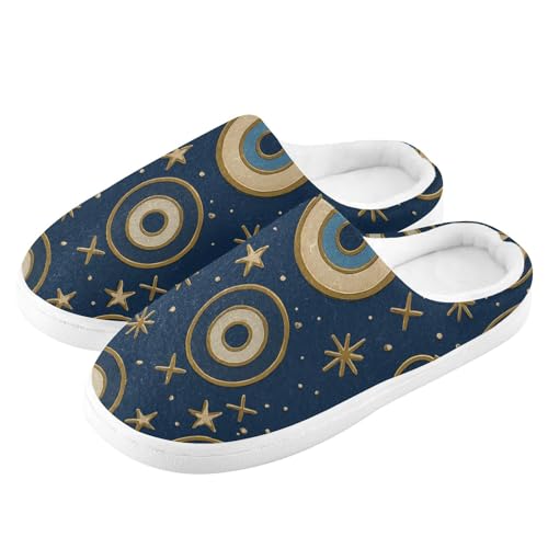 JUNZAN North African Evil Eye Navy Mens Home Cotton Slipper Closed Toe Memory Foam Indoor Shoes for Travel Funny Presents 6-74
