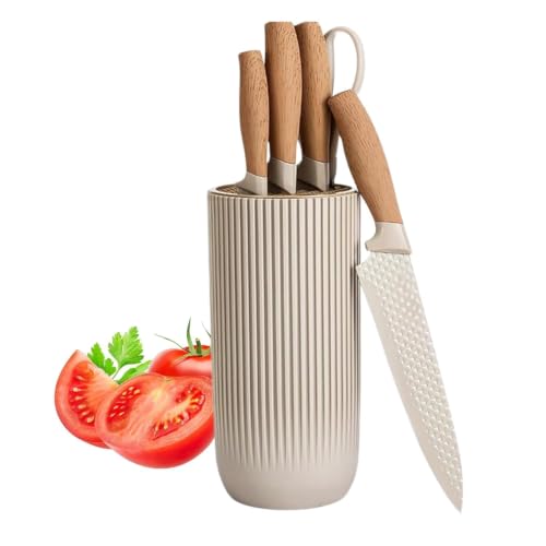 Image of Chef Knife with Leather Sheath, Full Tang Kitchen Knife with Ergonomic Wooden Handle, Multipurpose Stainless Steel Blade for Cutting Meat, Vegetables, Fruits (6 Piece Kitchen Knife Set)
