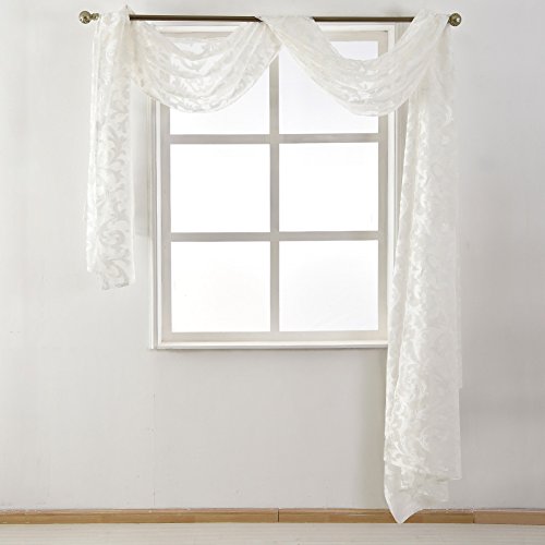 Scarf Valance, NAPEARL European Style Jacquard Window Scarf, Decorative Sheer Curtain for Wedding Arch, Canopy Bed, Headboard, Gazebo, 1 Panel ( Wide 54 in x Long 216 in, White )