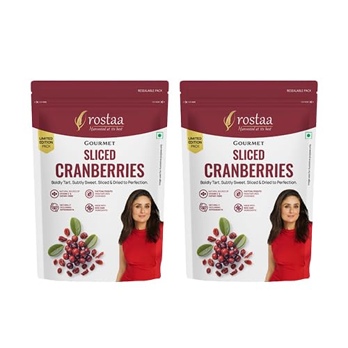 Image of Rostaa Gourmet Cranberry Slices 200g | Premium Dried Cranberries Rich in Antioxidants, Fiber & Vitamin C | Supports Immunity, Digestion & Heart Health | 100% Natural Healthy Snack (200 GM ( Pack of 2))