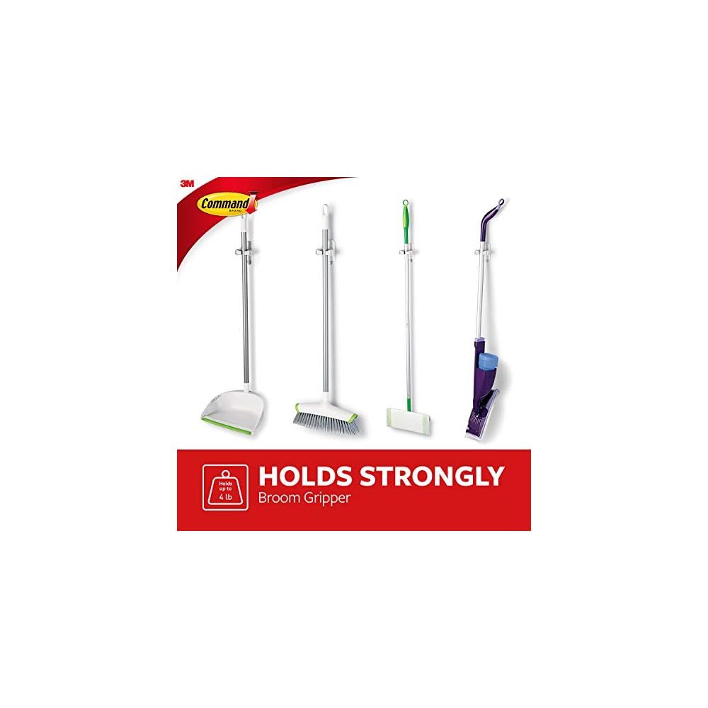 Command Broom and Mop Grippers, 2Grippers, 4Strips, Organize Damage