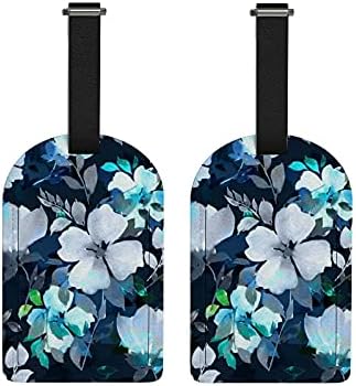 2 Pcs Leather Luggage Tags with Name ID Card Full Privacy Cover Perfect to Quickly Spot Travel Accessories Sets for Suitcase Backpack Watercolor Floral