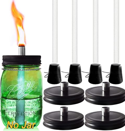 Ailetown 4 Pack Mason Jar Outdoor Tabletop Torch...