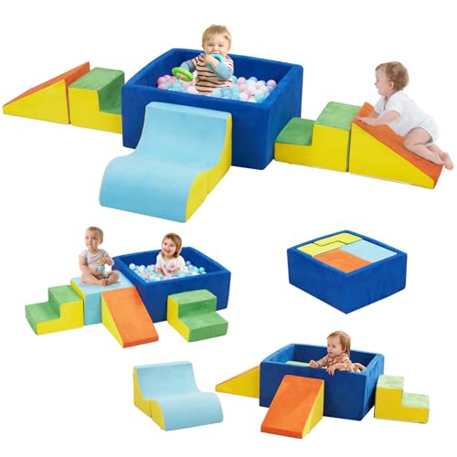 Image of Foam Climbing Toys for Toddlers with Large Ball Pit | Climbing Blocks, Soft Play Climb and Crawl Activity Playset, Toddler Play Crawling Climbing Sliding Indoor(Excluding Balls)