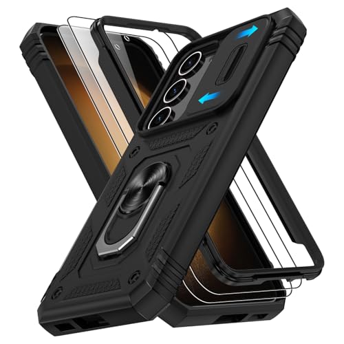 Coque Samsung S23 Plus noire avec bague rotative et 2 verres trempés