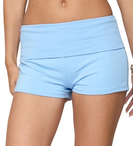 Image of Women Low Waist Lounge Shorts Fold Over Skinny Pajamas Shorts Summer Casual Pj Bottom Sleep Shorts