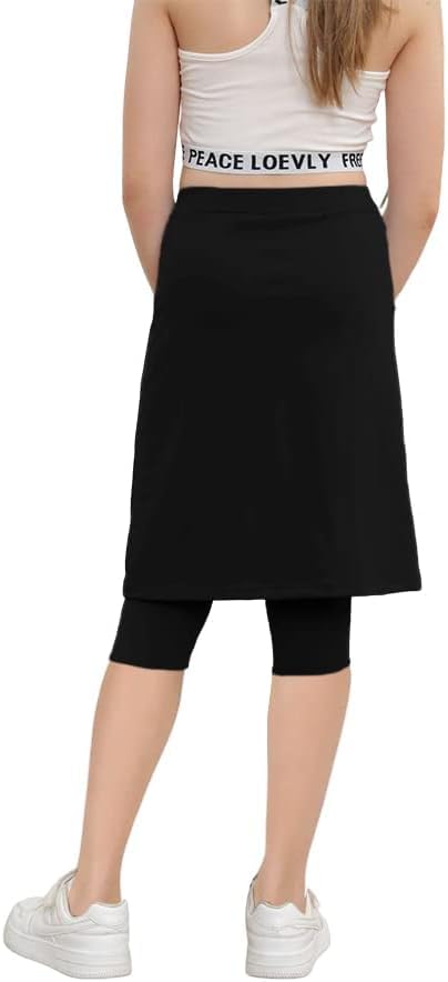 Image of Haloumoning Girls Elastic Waist Knee Length Skirts with Leggings