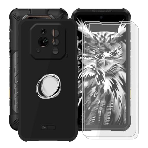 YQINHHME Black Case for Ulefone RugOne Xever 7 Pro (6.67") with 2 X Screen Protector + 360° Magnetic Ring Holder, Slim Shockproof Cover Soft Silicone Phone Case for Ulefone RugOne Xever 7 Pro