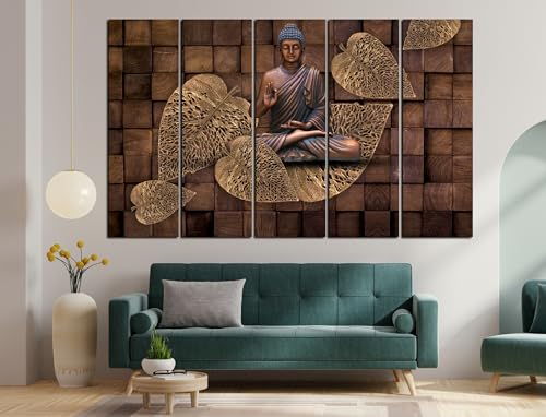 Image of CN RETAILS Buddha Wall Paintings for Living Room Big Size | Framed Wall Paintings for Home Decoration | Hanging Abstract Art Painting | Set of 5 Frames (48x30) ss04 02