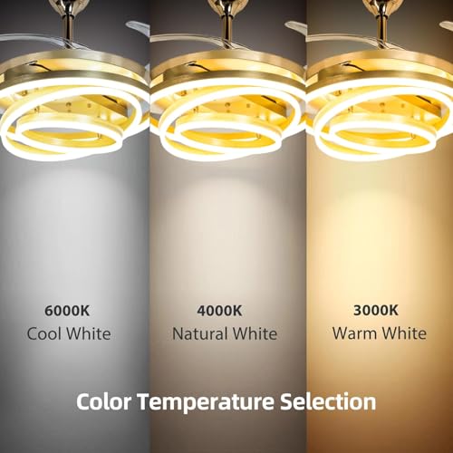 Image of Desidiya 3 Ring Chandelier Fan with Light for Ceiling | Retractable Crystal Chandelier Lights for Living Room | Ceiling Jhumar Lights for Hall | Remote Control Hanging Light with 3 Color LED Modes