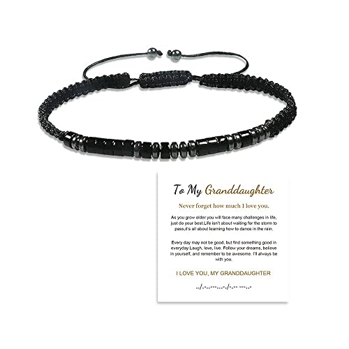 Graduation Gifts for Her Morse Code Bracelets with Message Card,Teenage Teen Boys Gifts Ideas Inspirational Birthday Gifts for Women Adjustable Handmade Beaded Bracelets(Obsidian,To My Granddaughter)