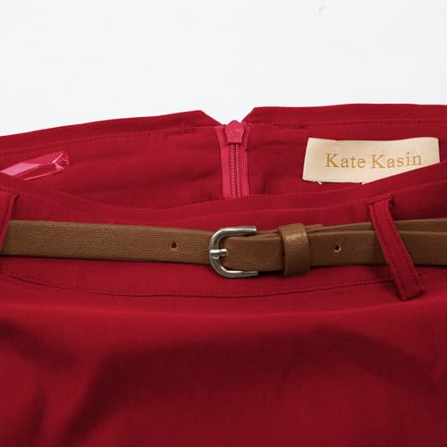 Image of Kate Kasin Women Pencil High Waist Knee Length Bodycon Skirt with Belt