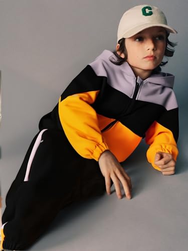 Boys Clothes Little Boy Casual Color Block Zip-Front Hoodie & Jogger Pants 2 Pcs Outfit Set, 4-8 Years4