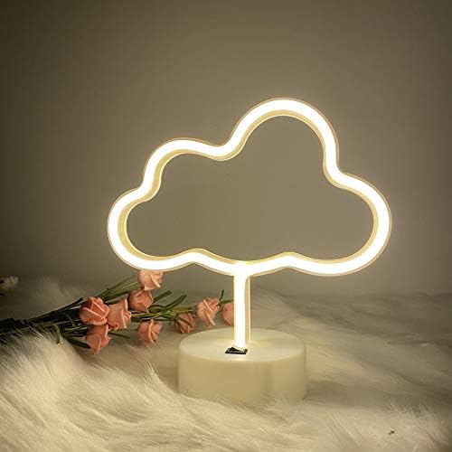 ENUOLI Warm White Neon Light Cloud Neon Signs Cloud Neon Lights with Base Table Lamps for Beside USB or Battery LED Signs for Children Bedroom Neon Light Signs Decor for Christmas Bar Wedding Party