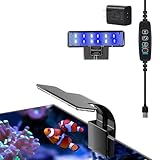 Clip-on Aquarium Light 5w (3 Timers, 3 Modes, 10 Dimming, Split Power) for Coral, Reef, Saltwater Fish, Algae Scrubber Nano/Mini/Pico/Refugium Tank,1-5Gallon(5-8in) Aquarium