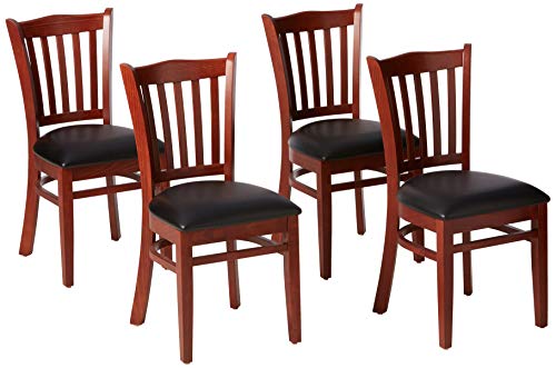 Image of Flash Furniture 4 Pack HERCULES Series Vertical Slat Back Walnut Wood Restaurant Chair - Black Vinyl Seat | Vertical Slat Back, Wood FrameVinyl Upholstery, Durable Construction, Commercial Use