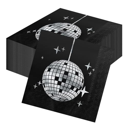 Stoviglie per Feste in Discoteca, 25 Pezzi Argento Piatti di Carta per Feste Piatti per Festein discoteca da 9 Pollici Forniture per Feste in Discoteca per Compleanni, Matrimoni (Tovaglioli)