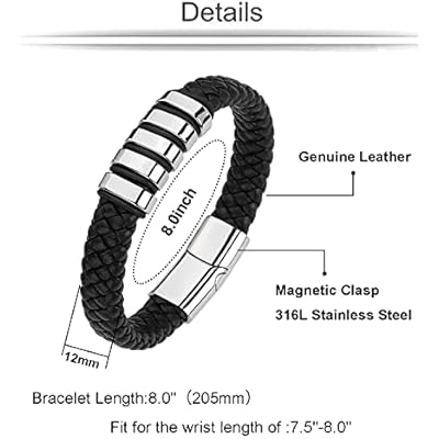 Leather Bracelet for Men Braided Cuff Wristband Stainless Steel Clasp in Silver and Gold Jewellery Gift