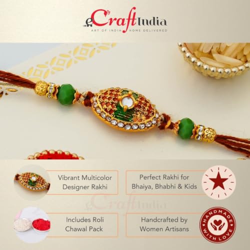 Image of eCraftIndia Multicolor Designer Rakhi for Brother | Raksha Bandhan Rakhi for Bhaiya Bhabhi Bhai Kids