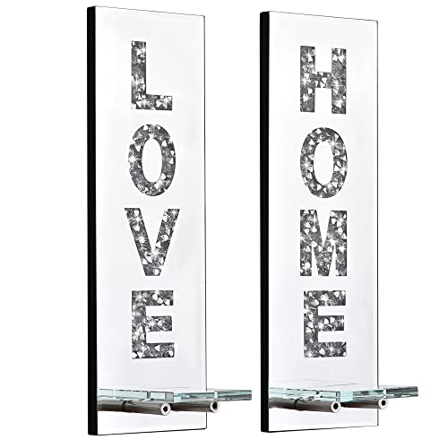 Pibeyer Crystal Crush Diamond Wall Candle Holder Set Of 2, Silver Mirrored Candle Sconces Wall Decor, Love & Home Letter Home Decoration For Living Room，Dining Room And Bedroom #TOP1