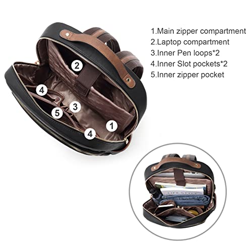 Image of CLUCI Leather Backpack for Women 15.6 inch Laptop Backpack Purse Computer Backpack for Travel Airplane Casual Daypack Beige with Brown