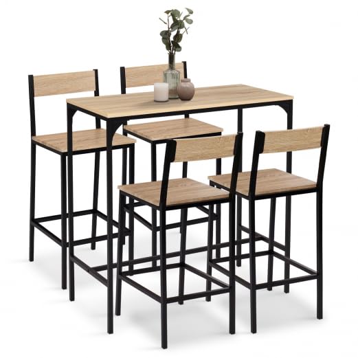 IDMarket – Conjunto de mesa alta de bar Detroit 100 cm y 4 sillas de bar diseño industrial