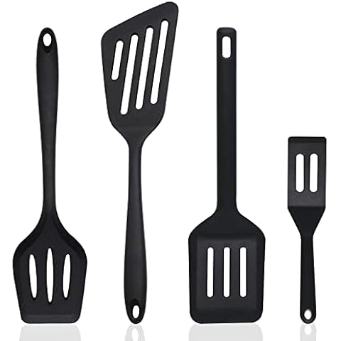 Silicone Spatula set of 4 - Non-stick Pan Silicone Spatula Turner, Silicone Slotted Fish Turner Easy to Clean, Slotted Spatula for Eggs, Pancakes, Omelets Cover