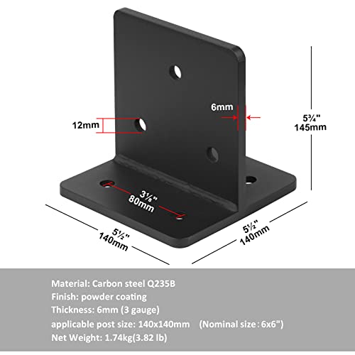 YIDU69Q 2 Pcs 6x6 Concealed Post Base,Heavy Duty Knife Plate Bracket, 3 Gauge Post Anchor Holders - Thumbnail 2