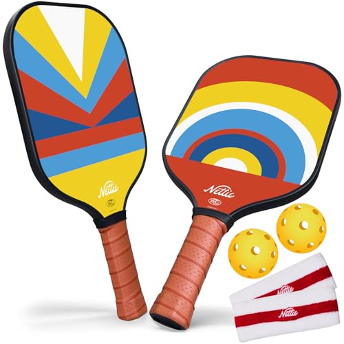 Nettie Pickleball Paddles Set of 2, USAPA Approved Carbon Fiber Pickleball Paddles, 13mm Polymer Core Pickle Ball Rackets 2 Pack for Intermediate, Stylish Pickleball Gifts