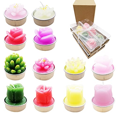 12 Pieces Flower Tealight Candles Cactus Candles Succulent Tea Lights Candle Fancy Plant Candle For Decorative Party Favor #TOP4