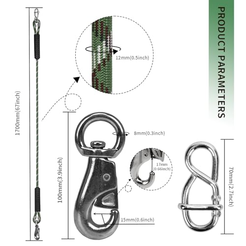 Adjustable Tree Swing Rope Heavy Duty Hammock 5.6Ft(67\"),360°Rotation Tree Swing Hanging Strap 1000LBS for Outdoor Swings Hammock Playground Set Accessories,1 Pcs of Green